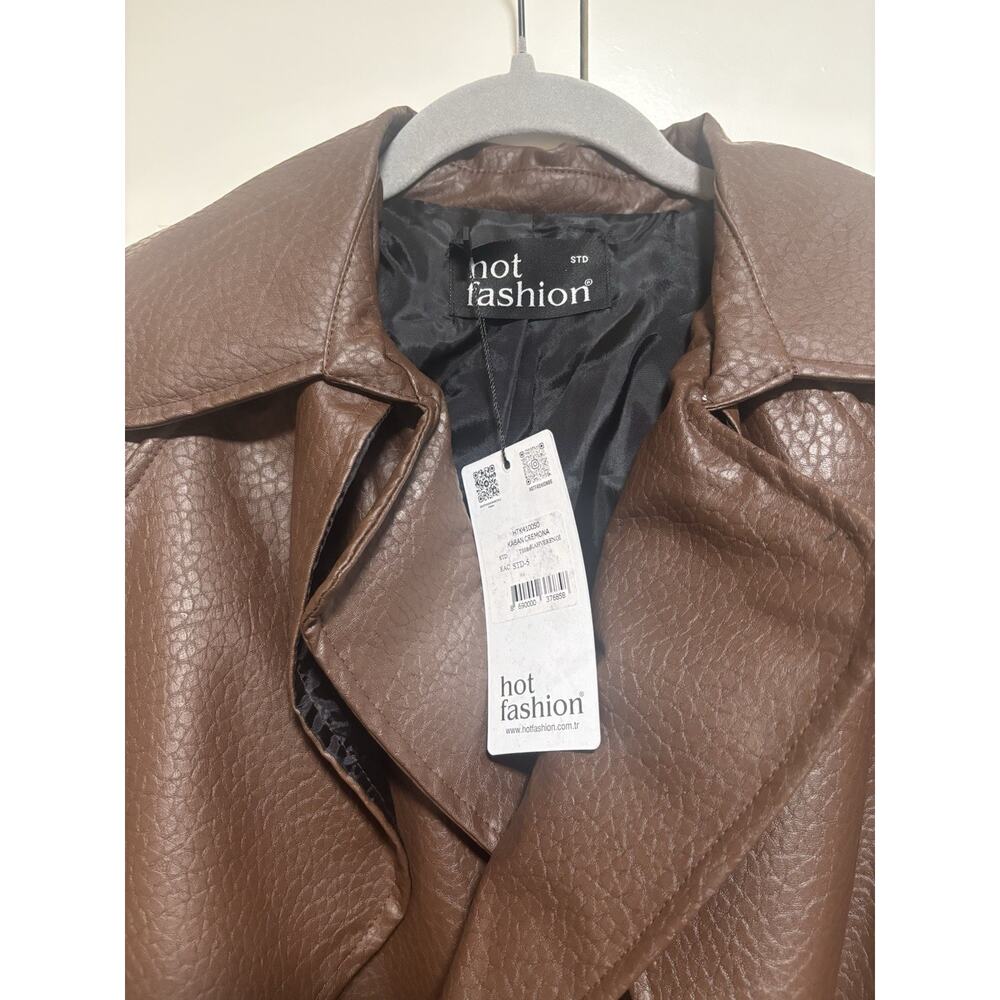 Brown Faux Leather Trench Coat with Belt – Brand New - Picture 3 of 8